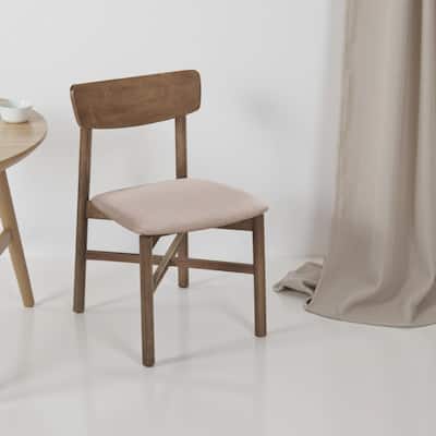Rida Accent Dining Chair Set of 2, Gray Fabric, Dark Brown Hardwood