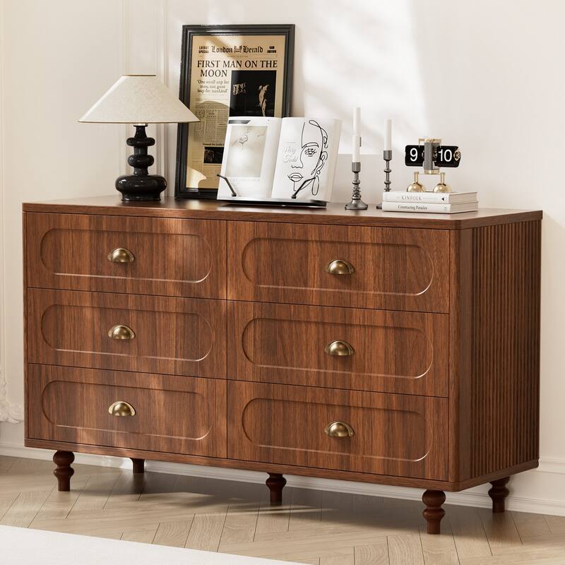 Gymojoy Fluted Dresser for Bedroom, Mid Century Modern Drawer Wood Chest Organizer, Small Storage Dresser for Living Room