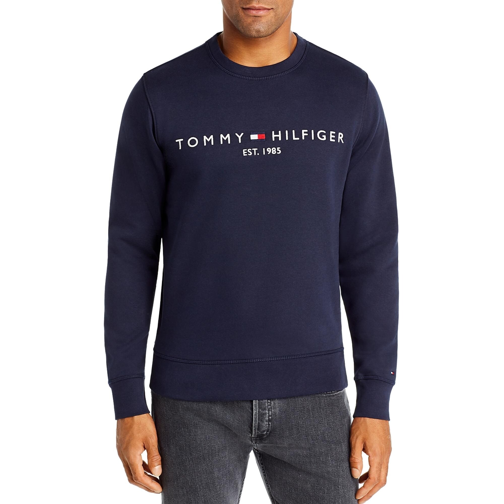 Shop Tommy Hilfiger Mens Sweatshirt Crew Logo Embroidered Navy Overstock 31445687