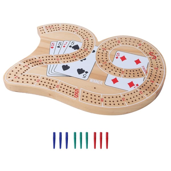 slide 2 of 6, GSE™ Classic Wooden 29 Cribbage Board Game with Plastic Pegs, Classic Three-Person Cribbage Board