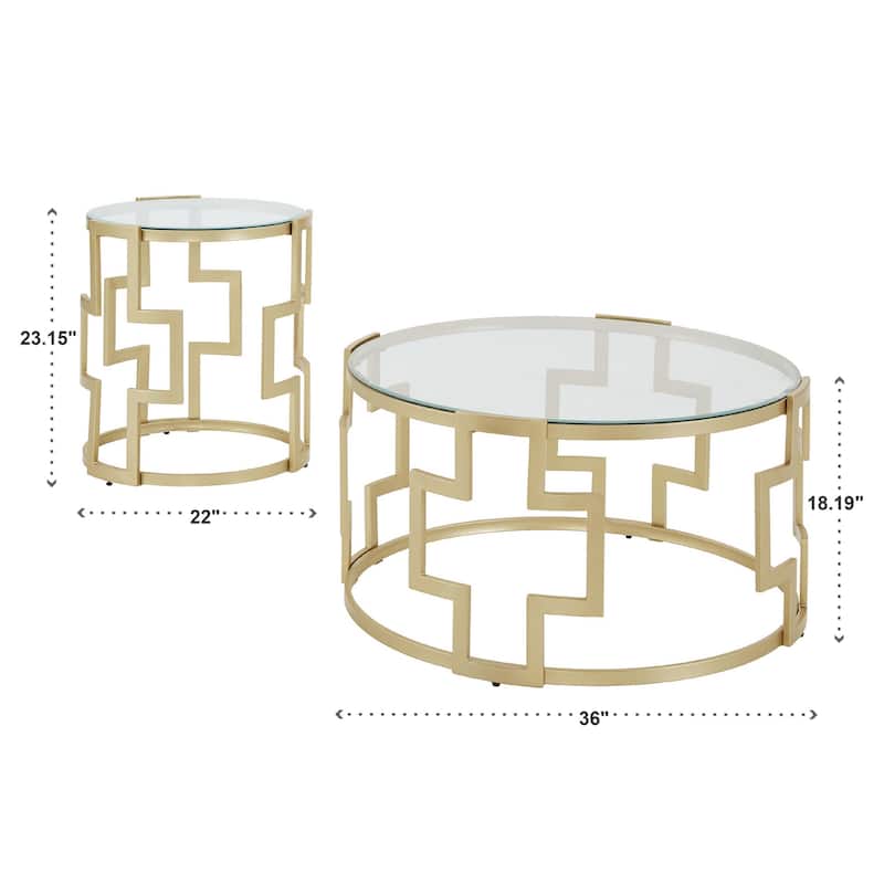 Spumante Matte Gold Finish, Clear Glass Top Table Set by iNSPIRE Q Bold