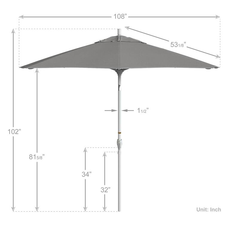 California Umbrella 9' Round Crank Lift Push Button Tilt White Aluminum Patio Umbrella Sunbrella