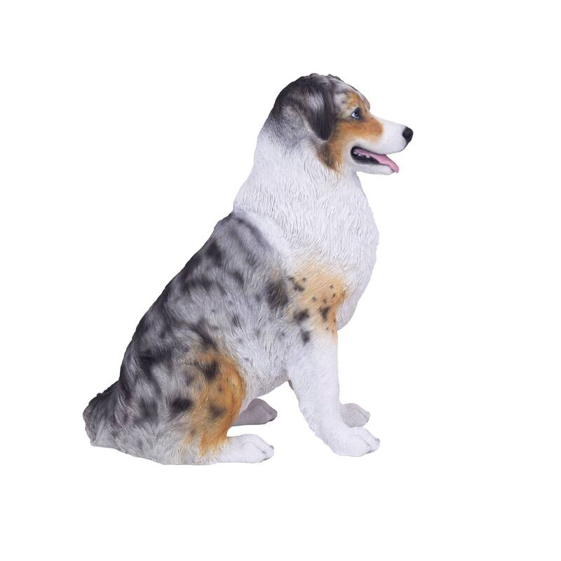 Australian Shepherd Puppy Outdoor Garden Statue - 19.75" - White and Brown