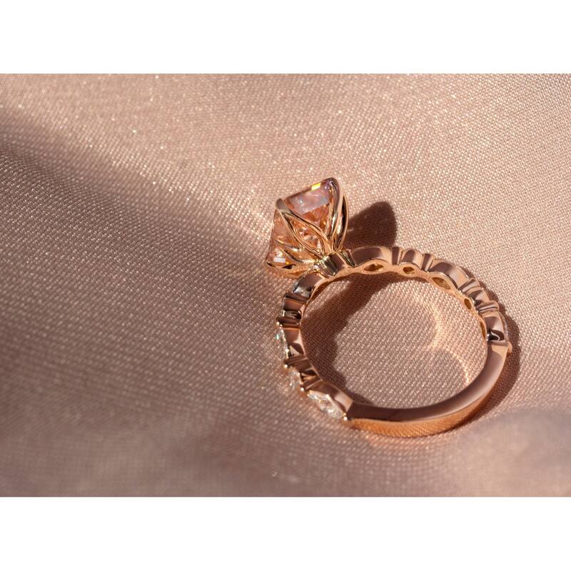 Kobelli 3.64 Carat Lab Fancy Intense Pink Diamond IGI Certified 18k Solid Rose Gold Emerald-cut Bubble Band Scalloped Ring