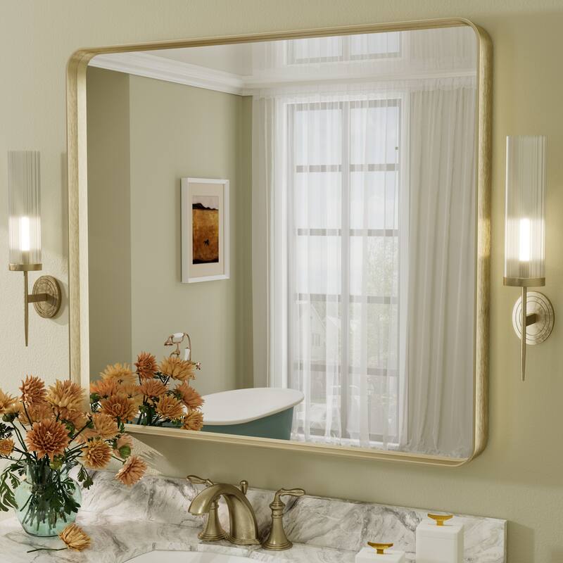 Aluminum Alloy Framed French Cleat Mounted Tempered Glass Wall Vanity Mirror - 40" x 36" - Gold