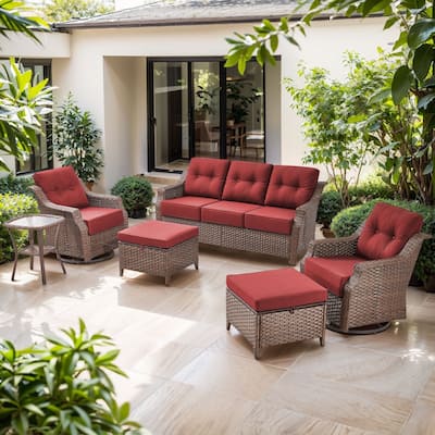 Artisan 6-Piece Patio Brown Wicker Sofa Conversation Set with 6-Inch Thick Cushions