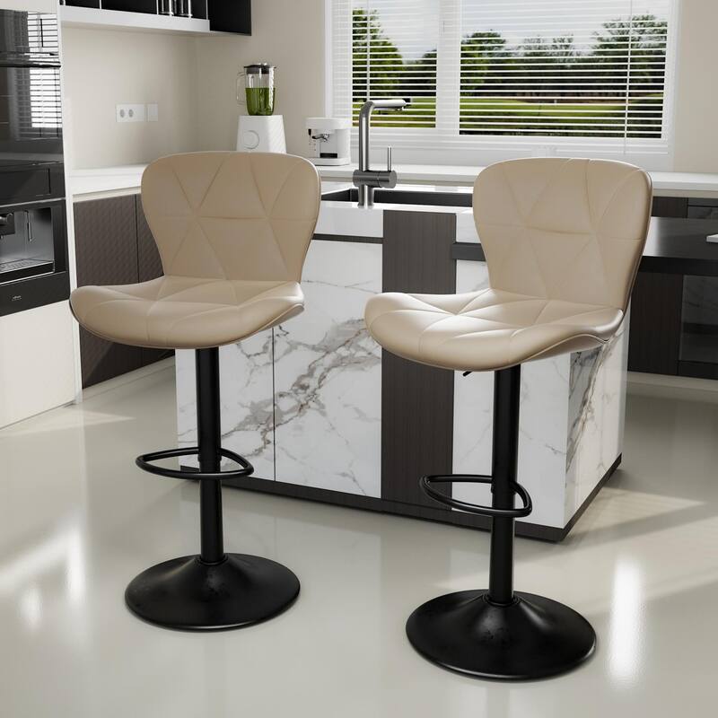 Bar Stools Set of 2,Adjustable Swivel Barstools, Faux Leather Bar Chairs,Upholstered Counter Height with High Backrest