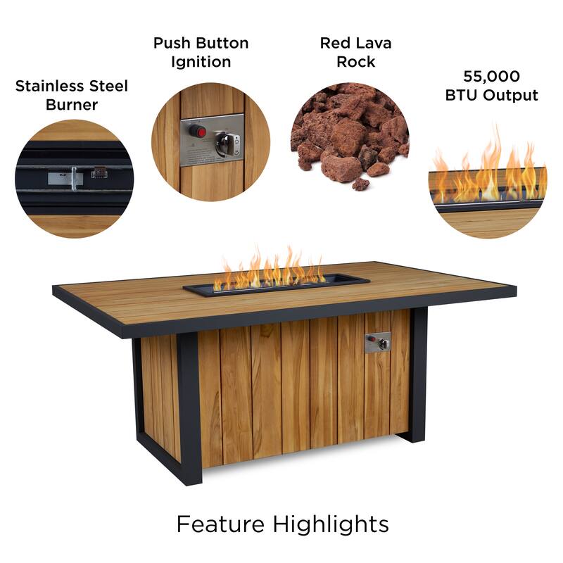 Bodhi Dining Height Fire Table in Teak by Real Flame