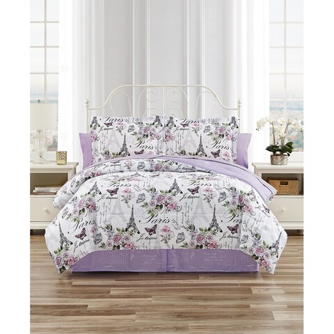 CEDAR COURT Paris Floral Lilac Ultra Soft Microfiber Reversible Comforter Bedding Set