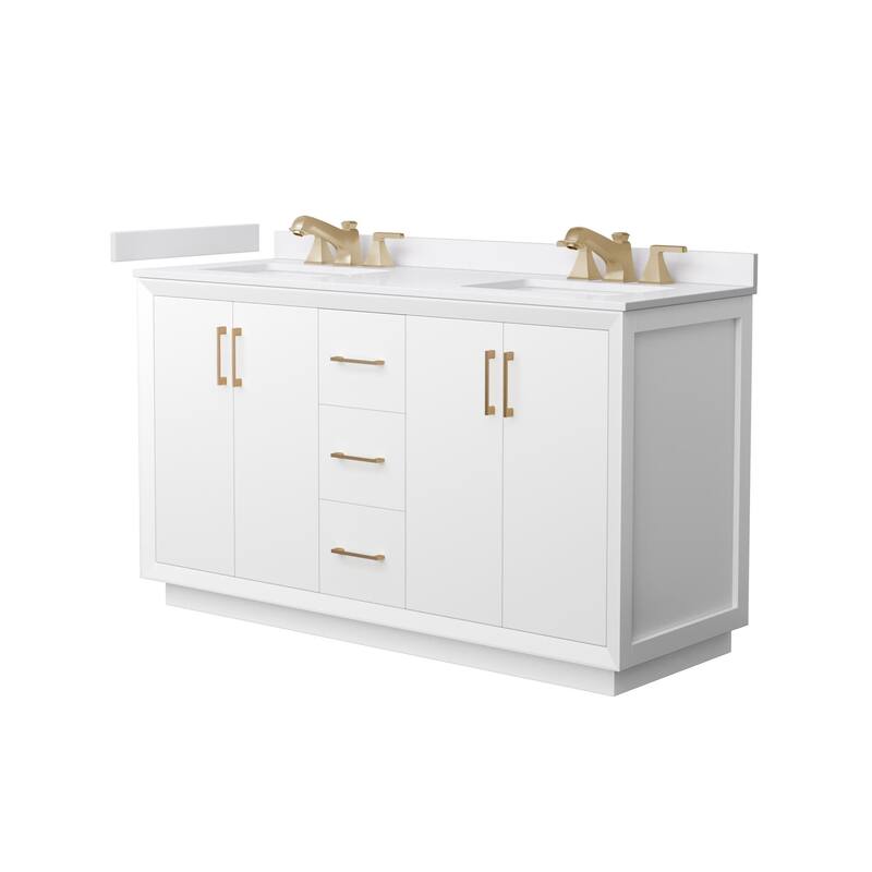 Wyndham Collection WCF4141-60D-VCA-US3MXX Strada 60" Free Standing - White / White Cultured Marble Top / Satin Bronze