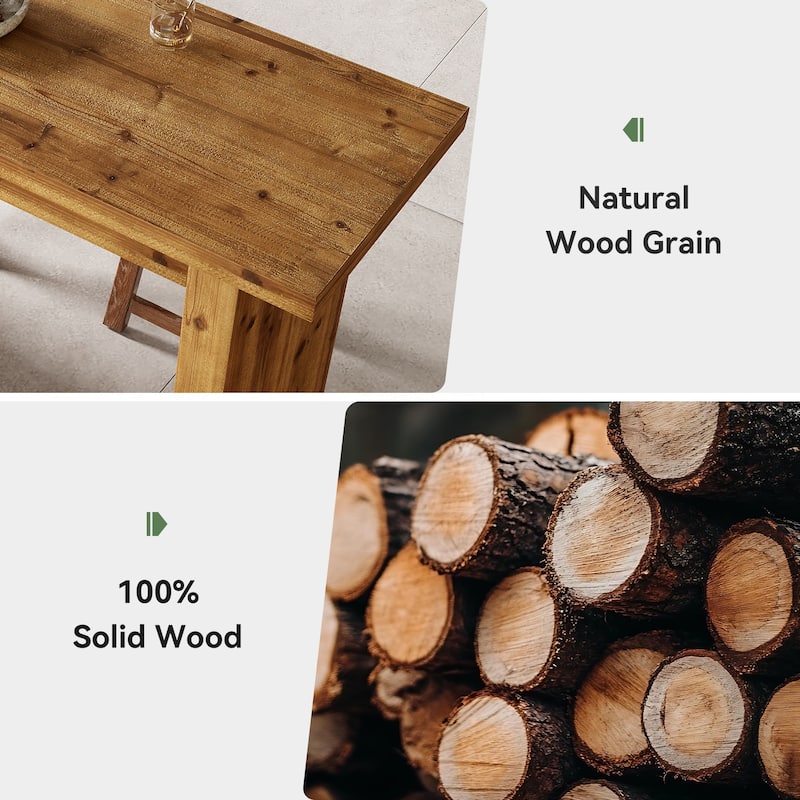 Solid Wood 63" Bar Table, Counter Height Kitchen Table with Sturdy Base