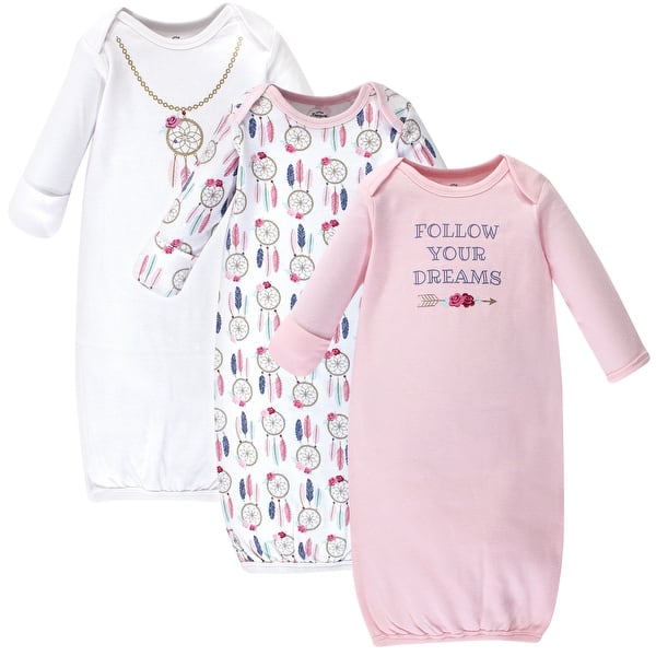 slide 1 of 1, Little Treasure Baby Girl Cotton Long-Sleeve Gowns 3pk, Dream Catcher Preemie-Newborn - Dream Catcher