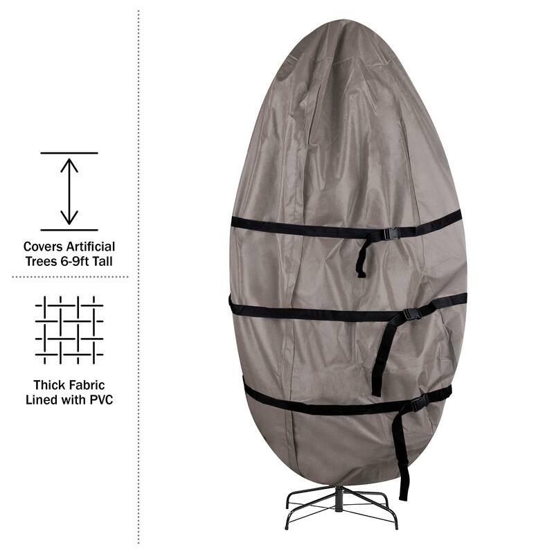 Christmas Tree Storage Bag - Upright Zippered Canvas Cover for 9-Foot Artificial Trees with Buckle Straps by Elf Stor (Gray)
