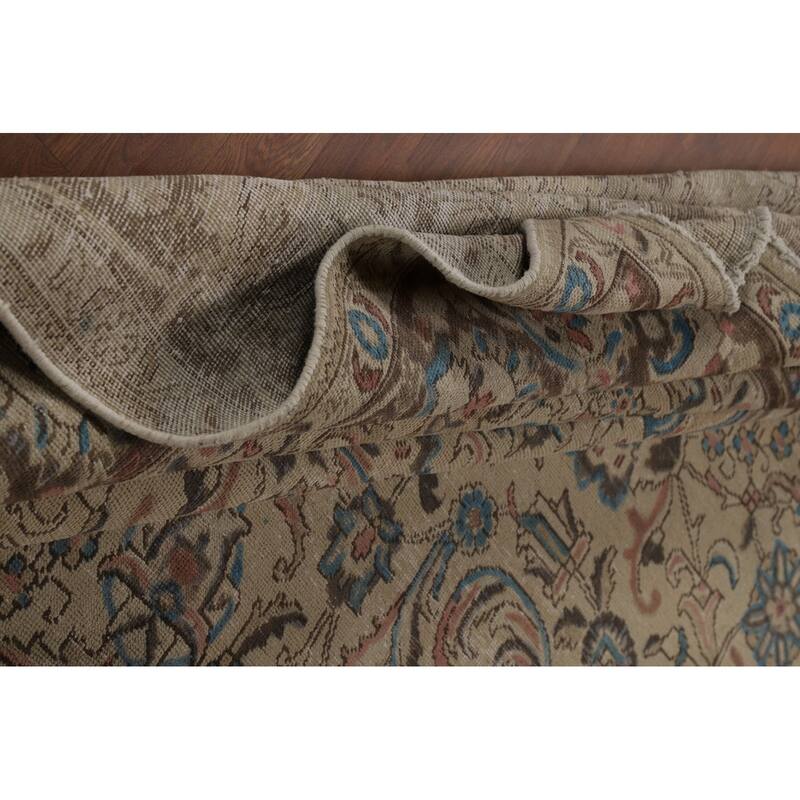 Floral Tabriz Persian Area Rug Distressed Handmade Wool Carpet - 8'8"x 11'5"