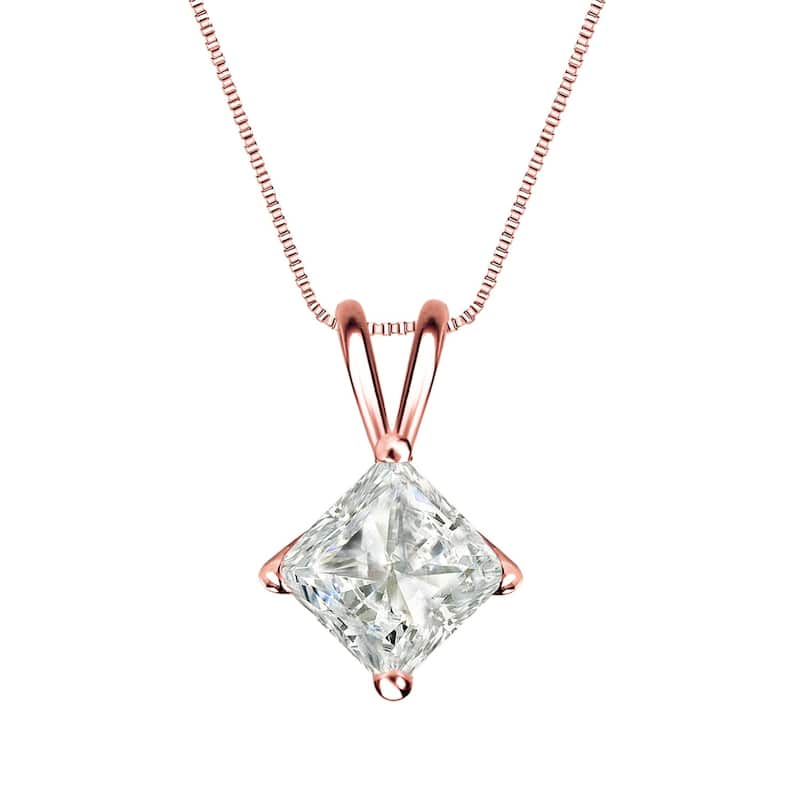 Auriya 1ctw Solitaire Princess-cut Diamond Necklace 14k Gold (J-K, I1-I2) - Rose