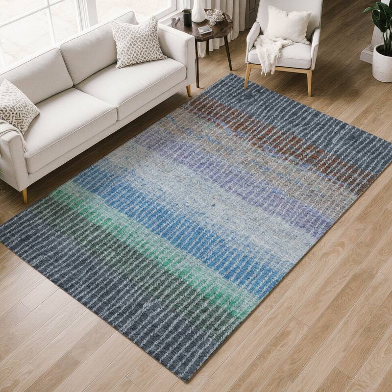 Machine Washable Indoor/ Outdoor Contemporary Stripes Chantille Rug