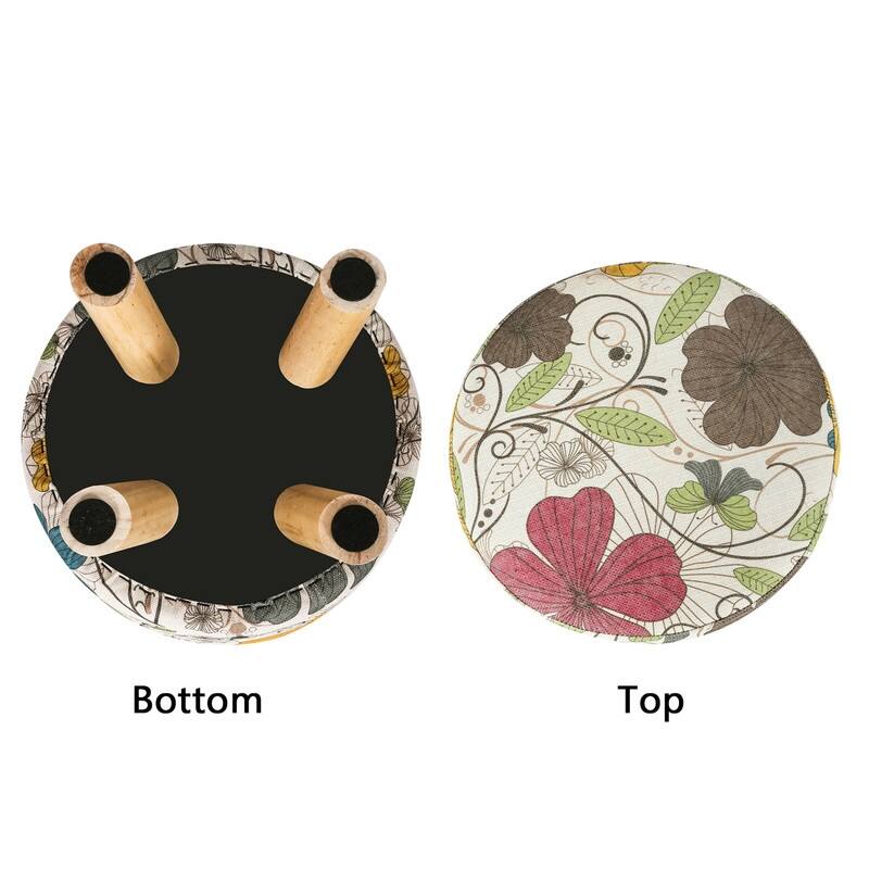 Asense Round Ottoman Foot Rest Stool Linen Fabric Padded (Set of 4)