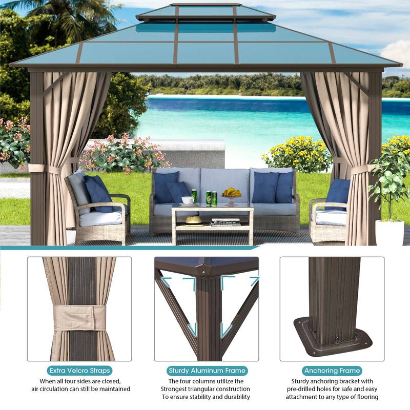 10'x12' Hardtop Gazebo, Outdoor Double Roof Gazebo