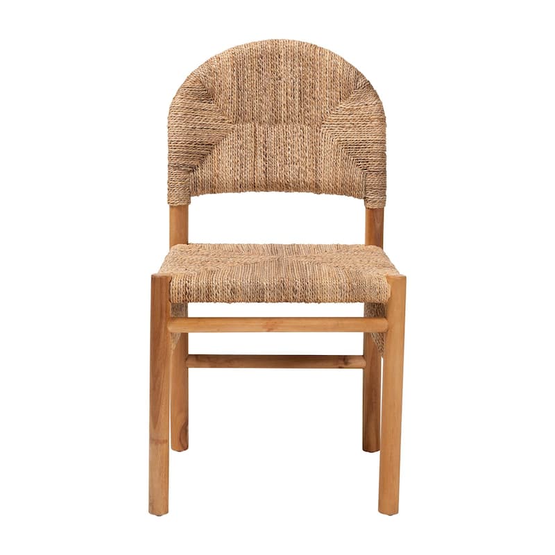 Cavo Handwoven Seagrass Dining Chair - Natural Fiber Wicker Side Chair with Mahogany Wood Frame, for Dining Room