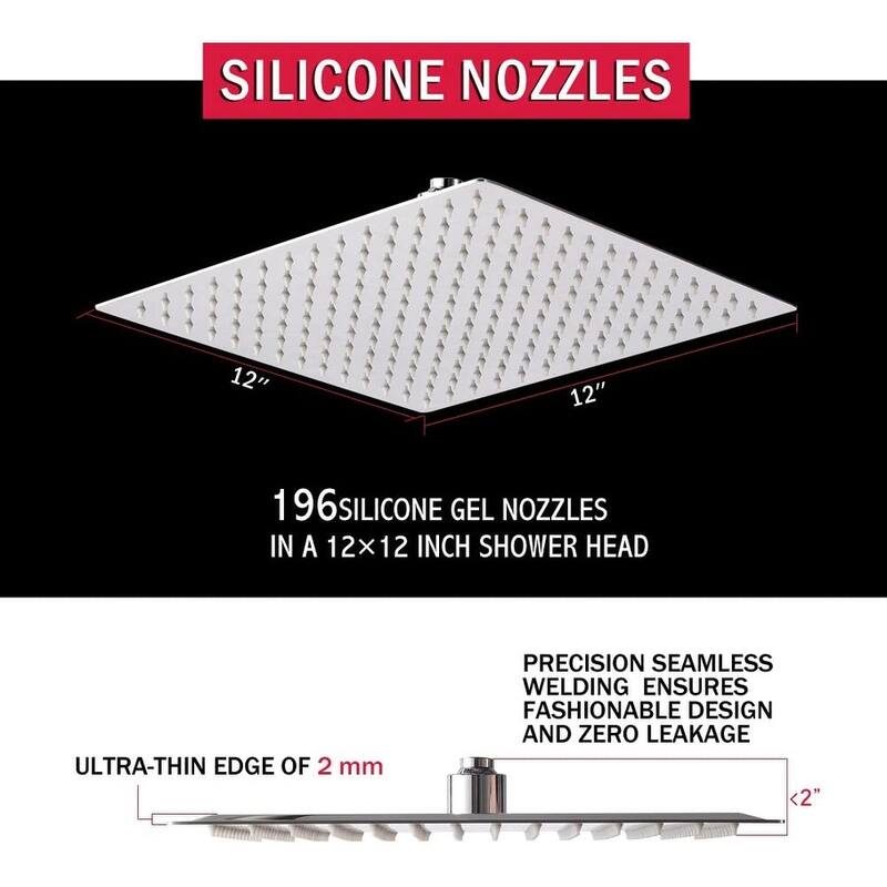 12-inch Polish Brushed Nickel Solid Square Ultrathin Rainfall Shower Head with Silicone Nozzle