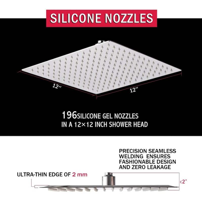 12-in Polish Brushed Nickel Solid Square Ultrathin Rainfall Shower Head with Silicone Nozzle