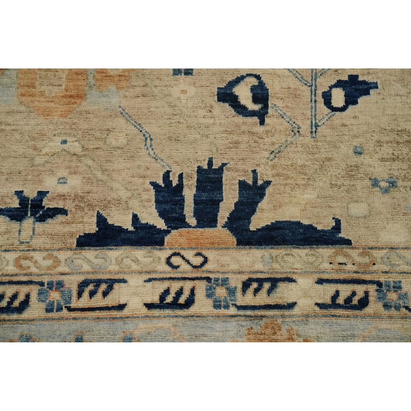 Hand Knotted Traditional Wool Beige Geometric Area Rug - 11' 8'' X 8' 9''