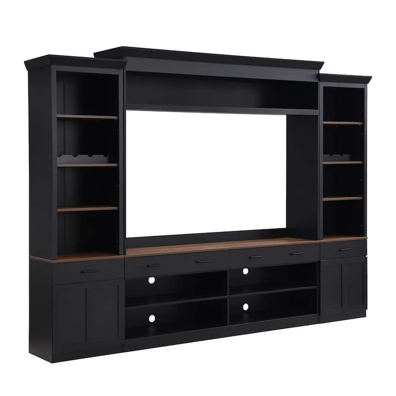 Farmhouse Entertainment Wall Unit Set with Bookshelf