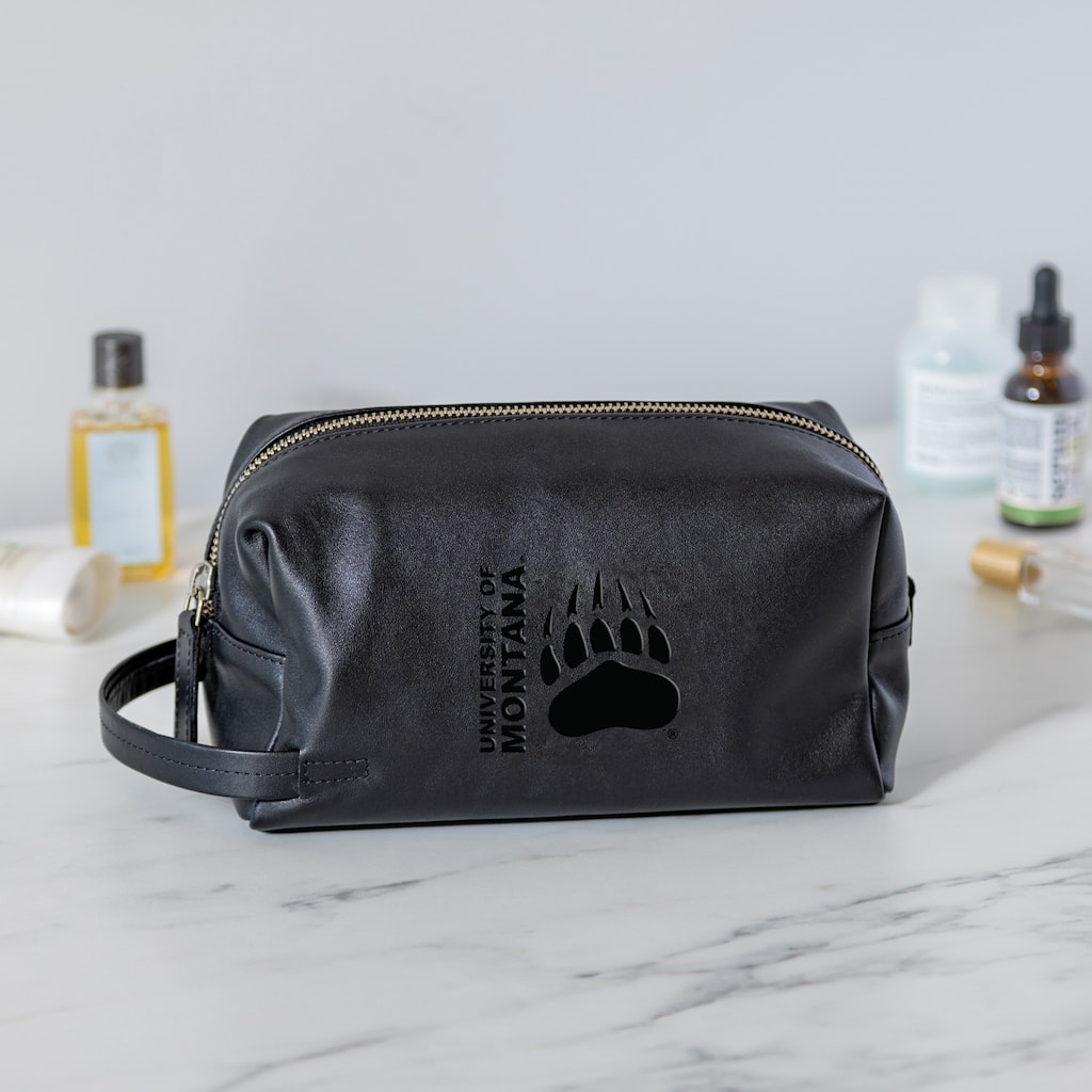 University of Montana, Hybrid Leather Lined Toiletry Bag with Handle, Black