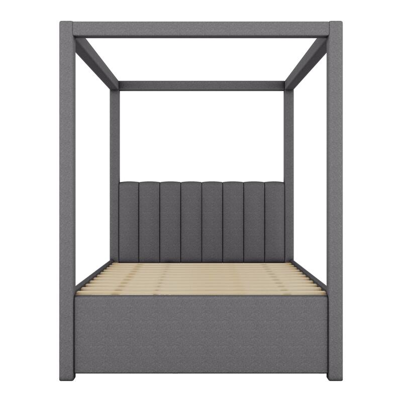 Upholstered Canopy Platform Bed with Trundle and Storage Drawers