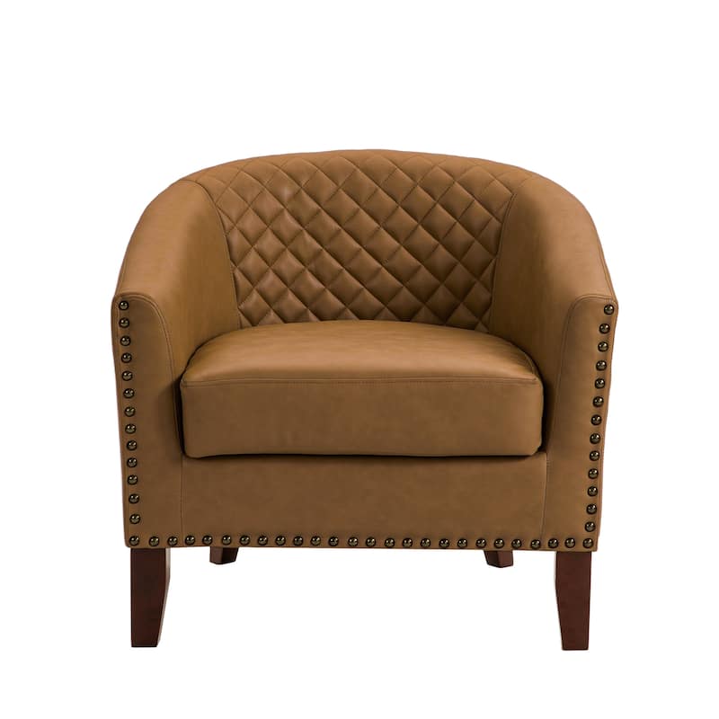 Axia 4 Set Modern Faux Leather Barrel Accent Chairs with Wood Legs