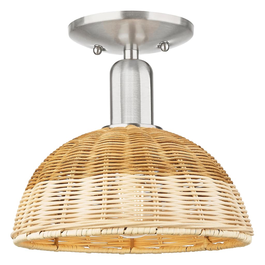 Innovations Lighting Downtown Urban - Natural Ballston Dome - 1 Light 9" Semi-Flush Mount with Basketweave Shade