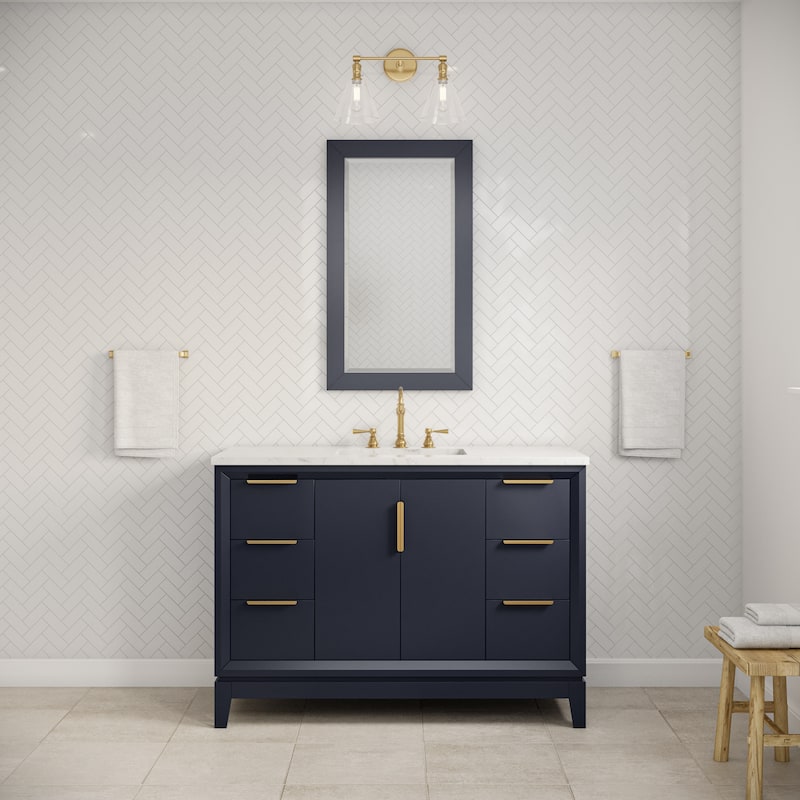 Elizabeth 48" Carrara White Marble Bathroom Vanity with Faucet - F2-0012-06 Faucet in Satin Gold - Monarch Blue