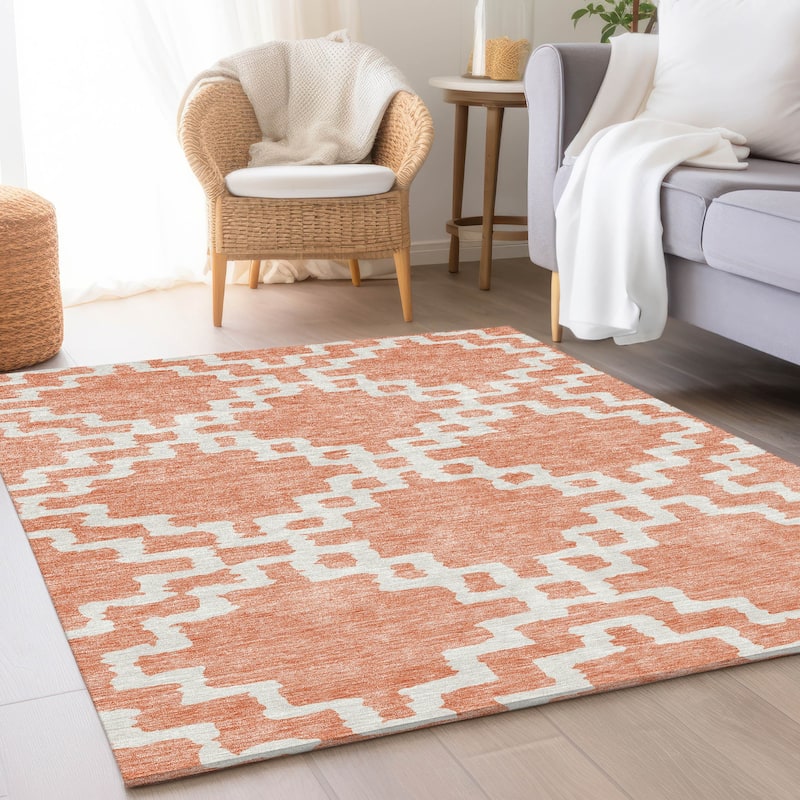 Premium Washable Super Soft Geo Trellis Mayfield Rug - Salmon - 9' x 12'