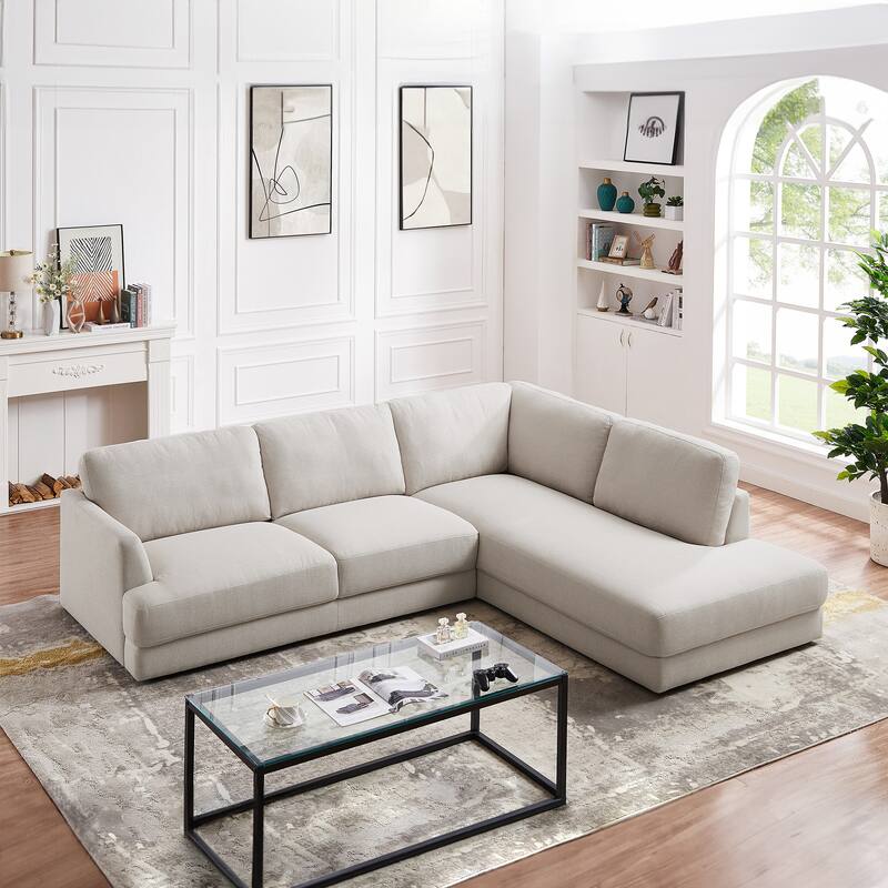 Gloria Mid-century Modern Cozy Sectional Linen Sofa - Cream - Right Facing