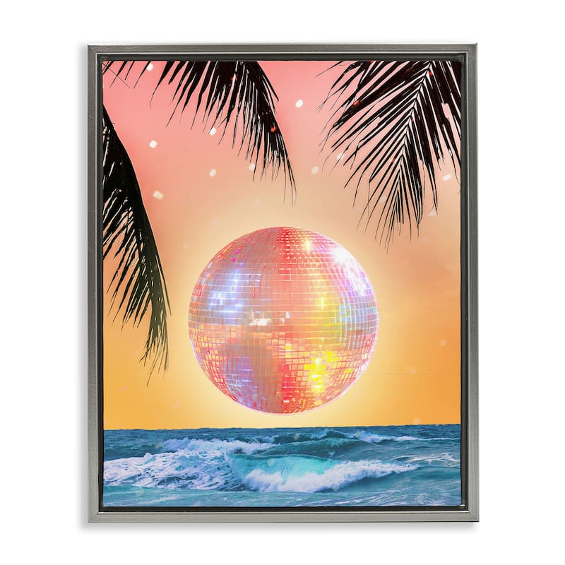 Stupell Tropical Disco Sunset Framed Floater Canvas Wall Art Design By Lil' Rue - 25 x 31 - Grey