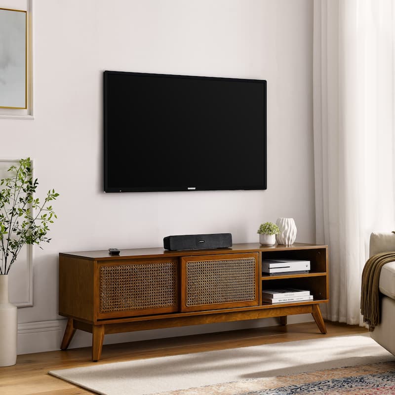 Rattan Entertainment Cabinet Media Console TV Stand for 65/75 Inch TV