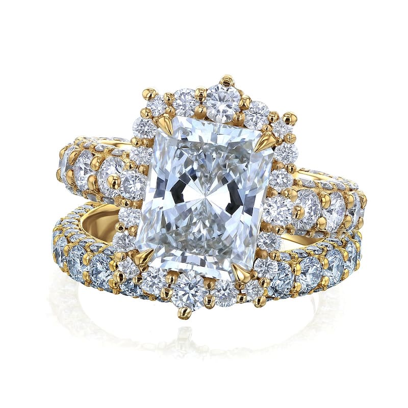 Kobelli 6 Carats Radiant Lab Grown Diamond Certified 14k Solid Gold Rococo Halo Comfort Fit Wide Simi Bridal Set - 7 - Yellow