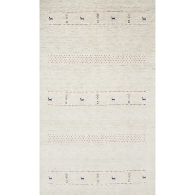 Hand Knotted Oriental 100% Wool Carpet Tribal Animal Pictorial Beige & Ivories Gabbeh Area Rug - 7' 9'' X 5' 1''