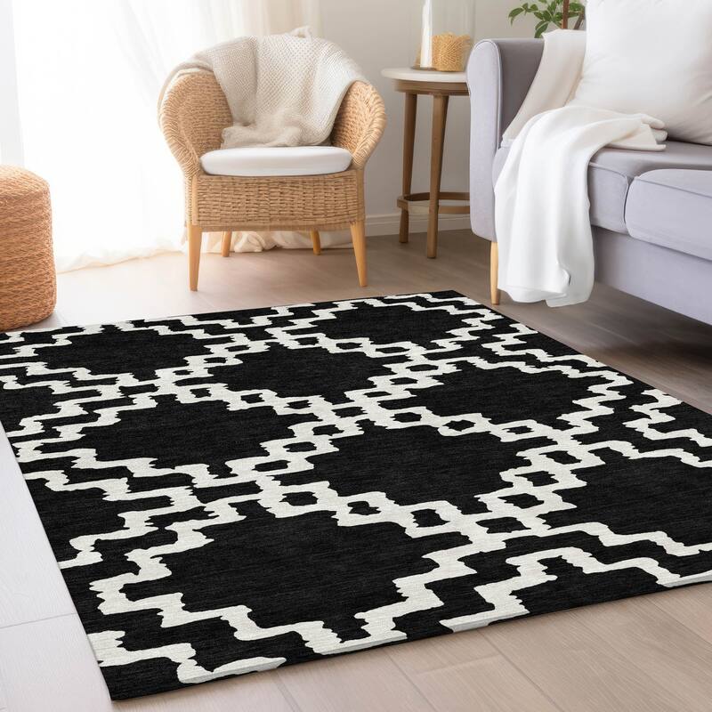 Premium Washable Super Soft Geo Trellis Mayfield Rug - Black - 10' x 14'