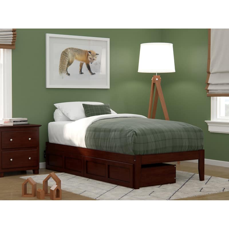 Colorado Bed with USB Turbo Charger and 2 Drawers - Walnut - Twin