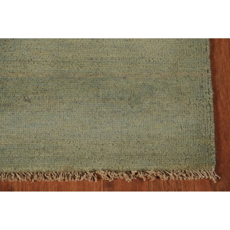 Green Gabbeh Modern Runner Rug Handmade Wool Carpet - 2'7" x 9'7"