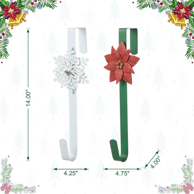Glitzhome 14"H Set of 2 Christmas Metal Snowflake & Poinsettia Wreath Hanger