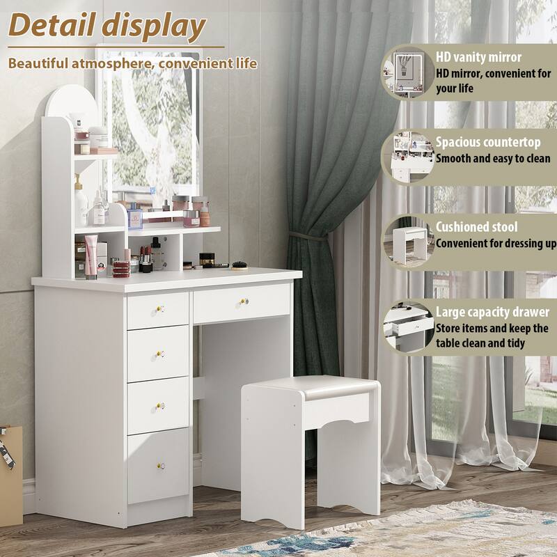 31.5" Wide Dresser Makeup Vanity With Stool and Touching Light Mirror - 31.5"W
