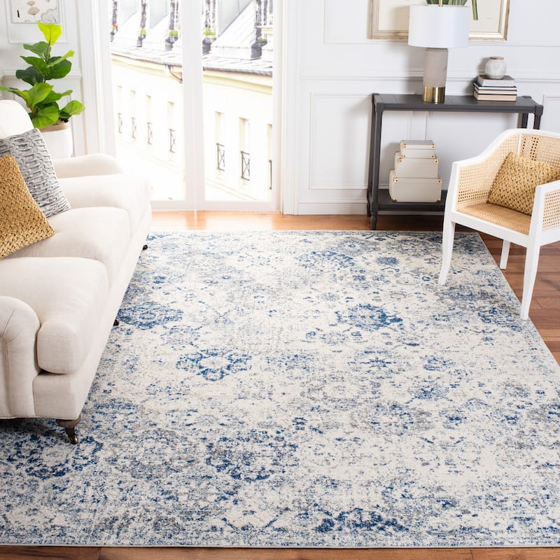 SAFAVIEH Madison Avery Boho Chic Distressed Area Rug - 9' x 12' - White/Royal Blue