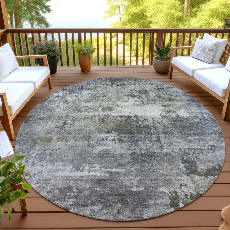 Machine Washable Indoor/ Outdoor Modern Blend Chantille Rug - Gray - 8' x 8'