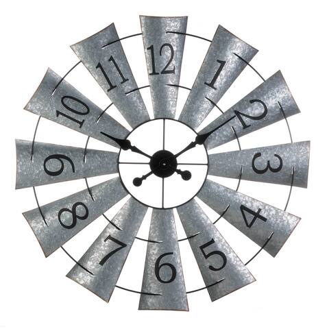 33" Silver and Black Contemporary Galvanized Windmill Wall Clock