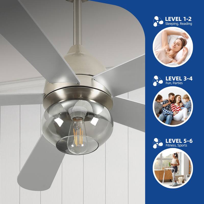 Moasis 42 to 52 Inch Ceiling Fan with Glass Light Shade and Remote Control