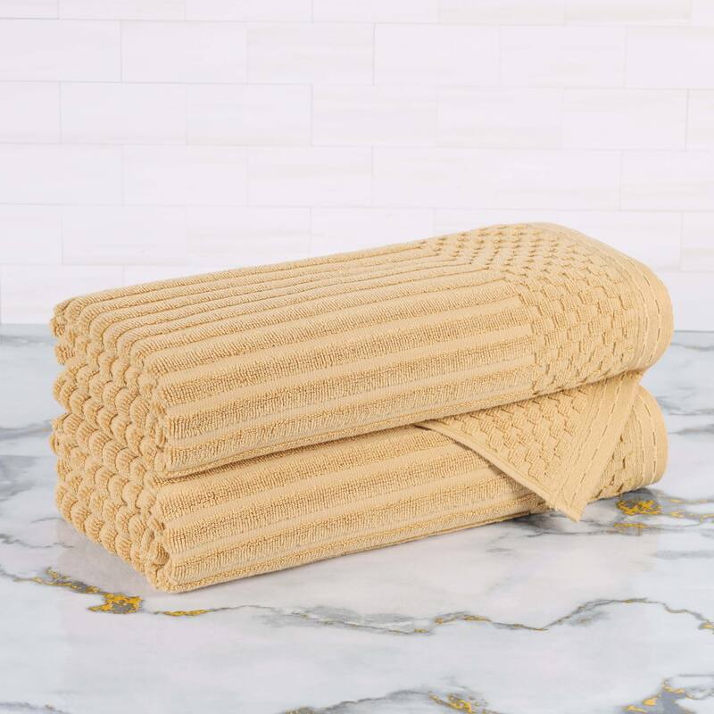 Superior Soho Ribbed Cotton Bath Towel Set of 2 - Gold