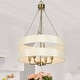 preview thumbnail 2 of 13, Malury Mid-century Modern 4-Light Brass Gold Drum Chandelier Fabric Shaded Foyer Pendant Lights - D17" x H30"