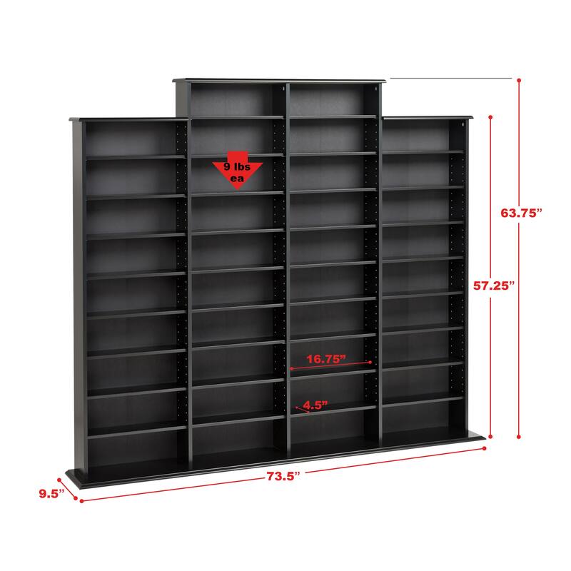 Quad Media Storage - 73.5" W x 63.75" H x 9.5" D